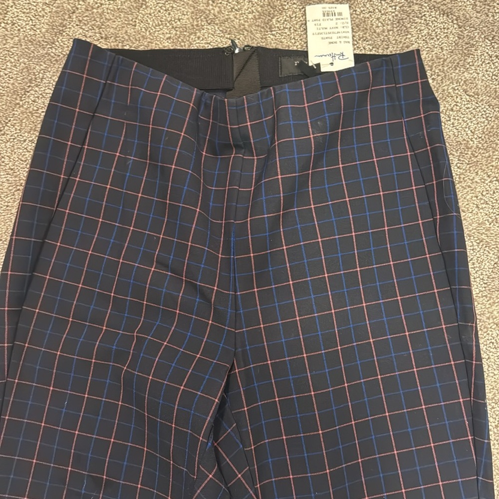 Rag & Bone Simone Cotton High Rise Pants Blue Window Pane Plaid NWT - Picture 2 of 3